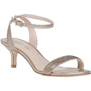 Pelle Moda Metallic Gold Ankle-Strap Kitten Heel Sandals